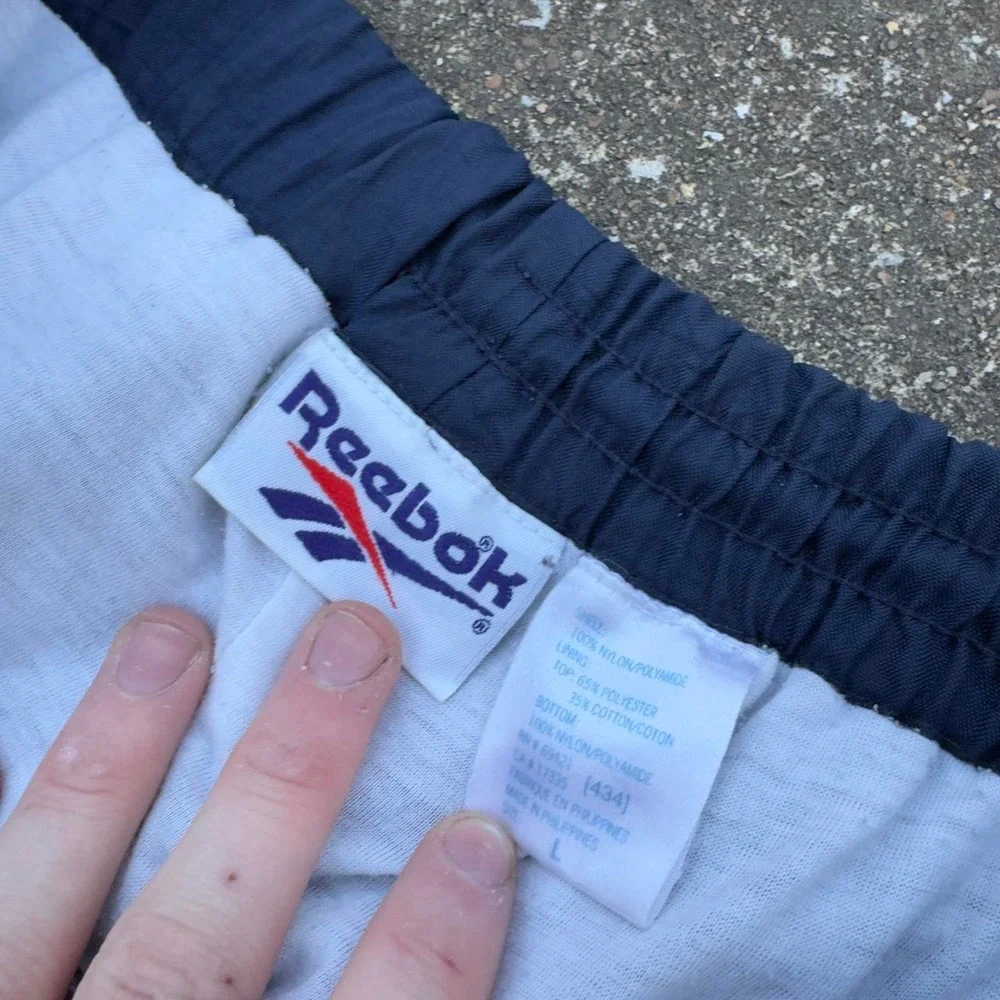 Vintage 90s Reebok Track Pants Gorpcore Windbreaker Navy Blue Large (c1)